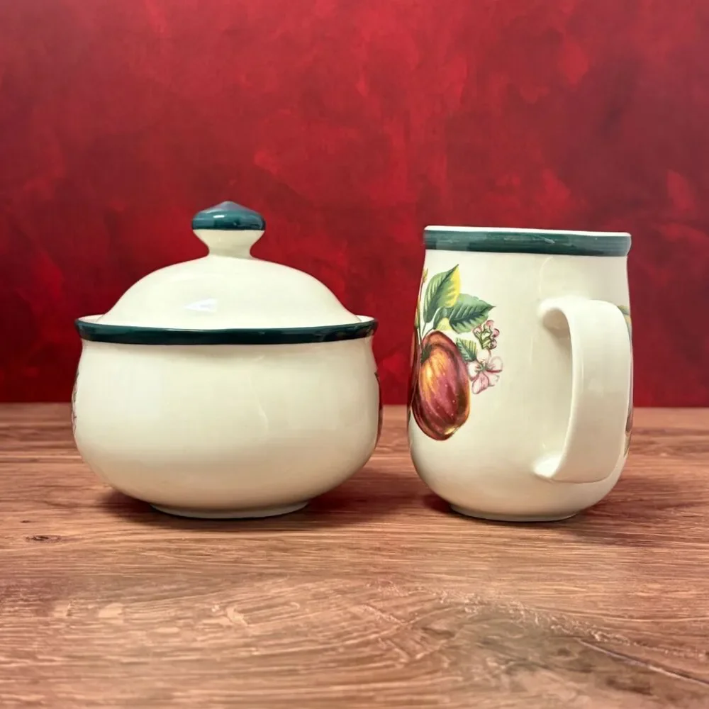 Casuals by China Pearl Apple Blossom Teapot Creamer Sugar Bowl Set